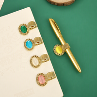 Clip de reliure et porte-stylo OEM personnalisé de luxe vintage en alliage de zinc avec opale pour carnet en cuir PU, journal, cadeau promotionnel
