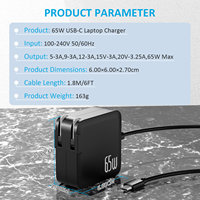 Pengisi Daya Laptop USB-C GaN 65W PD 3.0 Adaptor Daya 5V-20V Pengisian Cepat Untuk MacBook Dell HP Lenovo dan perangkat elektronik USB lainnya.