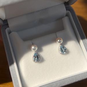 S925 Pure <b>Silver</b> French Aquamarine <b>Earrings</b> for Women Tears Filled Diamonds <b>Pearl</b> Elegant Temperament Vintage Gentle for Gifts - Product Image 4