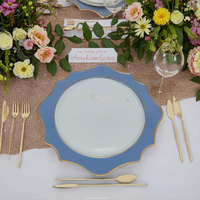 Blue Rim Vintage Romantique Élégant 13 Pouces Couverts De Mariage Assiette À Dîner Plateau De Chargeur En Plastique pour Plats et Assiettes