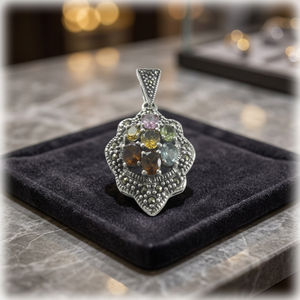Pendentif en argent sterling 925 de qualité supérieure pour femme, avec pierres naturelles tendance (Marcasite, Tourmaline), style fantaisie, pour tous les jours - Product Image 3