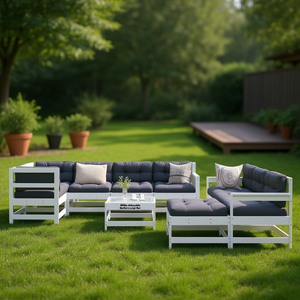 Ensemble de salon de jardin blanc anthracite 6 places, mobilier d'extérieur, structure en bois contemporaine - Product Image 3