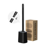 Sanga rótulo privado moderno preto luxo parede montado durável pp silicone sem vazamento escova de limpeza de banheiro e suporte