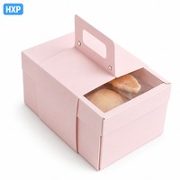 Boîte à pâtisserie rose personnalisée avec fenêtre transparente et poignée de transport, emballage pour boulangerie