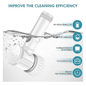 Brosse de nettoyage électrique sans fil avec 5 têtes de brosse remplaçables pour douche électrique à main - Product Image 2
