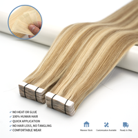 Extensions de cheveux vierges humains blonds européens Remy de haute qualité 2026, double épaisseur, invisibles, à bandes adhésives en PU