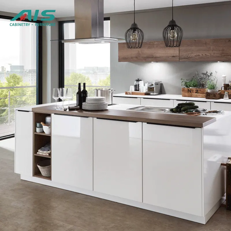 As nuovo tipo di mobili moderni di alta lucentezza armadio da cucina per la vendita armadi da cucina con lavello e stufa cina