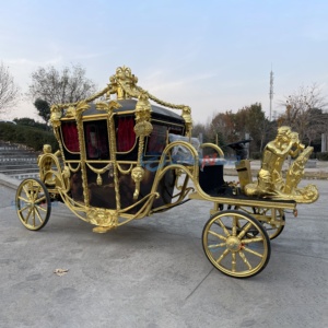 Calèche royale dorée à 4 roues, véhicule électrique de tourisme, chariot de mariage, manège de parc d'attractions, calèche de mariage - Product Image 6