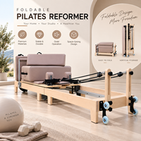 Lit de Pilates Réformateur en Bois d'Érable Réglable et Pliable, Équipement d'Entraînement de Yoga et de Rééducation avec Ladder Barrel