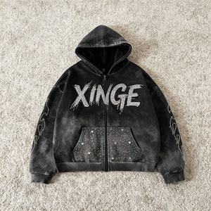 เสื้อฮู้ดดี้ผู้ชายทรงโอเวอร์ไซส์ รุ่นวินเทจ ลุคสตรีทแวร์สุดฮิตประจำปี 2026 ผ้าหนานุ่ม ซักฟอก ทำสีซีด แต่งคริสตัล ทรงบ็อกซี่ ครอป - Product Image 2