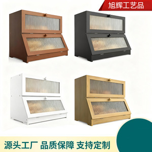 Boîte de rangement pour pain en bambou, double couche, couvercle rabattable, couleur bois naturel, utilisation en cuisine - Product Image 3