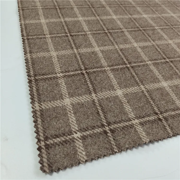 Custom factory design grid brushed knit fabric plaid tweed fabric for coat suit jacket garment