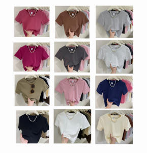 Top Estivo Aderente a Vita Alta Stile Americano, 210gsm 92% Cotone 8% Spandex, T-shirt a Maniche Corte Slim Fit, Crop Top da <span class=keywords><strong>Donna</strong></span> - Product Image 4