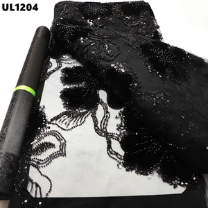 2025 nóng bán saudi arabia sang trọng nặng ngọc trai màu xanh hoàng gia đính cườm vải thêu vải với sequins Dubai ren đám cưới - Product Image 4