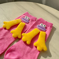 Chaussettes mi-mollet en polyester tricoté jetables, respirantes et colorées, avec motif de monstre de dessin animé 3D et mains magnétiques, design fantaisie mignon et amusant