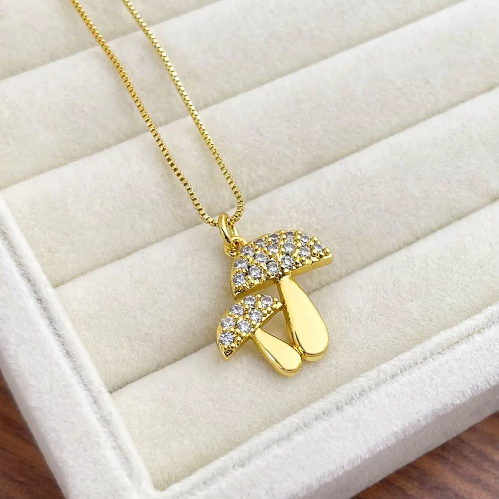 Hợp Thời Trang Vòng Cổ Cubic Zirconia 18K Mạ Vàng Vòng Cổ Mini Nấm Vòng Cổ Cho Phụ Nữ