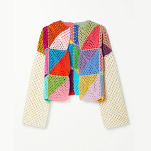 Pull court Vintage en tricot <span class=keywords><strong>ajouré</strong></span>, personnalisé, carré, Crochet à la main, <span class=keywords><strong>Cardigan</strong></span> pour <span class=keywords><strong>femme</strong></span>, été - Product Image 1