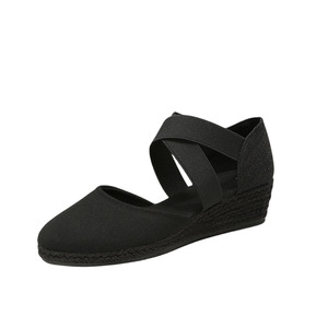 Sandalias de cuña para mujer estilo europeo con suela de cuerda de cáñamo, tiras cruzadas, punta cerrada, transpirables, informales, con plataforma. - Product Image 5