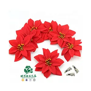 zhen xin qi crafts Hot sale Christmas Poinsettias Velvet Decorative Artificial Flowers
