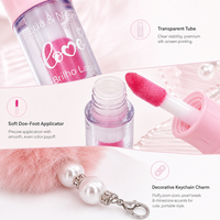 Nouvel Arrivage Brillant à Lèvres Oreilles de Lapin avec Charme, Marque Privée OEM/ODM, Sangle Pompon Rose, Clip Portable, Indispensable en Voyage