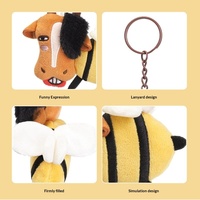 Jolie figurine en peluche polyester Taureau et Abeille avec rembourrage en coton PP, porte-clés amusant pour sac, cadeau d'anniversaire pour filles