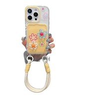 Coque de téléphone portable antichoc avec motif floral 3D coloré et porte-cartes, compatible iPhone 16 15 17 18 Pro Max