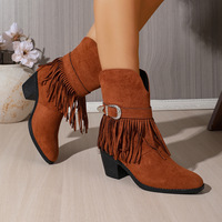 Bottes noires western pour femmes en gros, grandes tailles, bottines à talons hauts pour dames