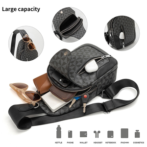 Bolso de pecho estampado negro para hombre, bolsa de hombro inclinado, impermeable, PU, para correr, superventas - Product Image 3