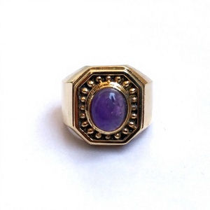 Bague en laiton massif couleur or et argent avec pierre précieuse améthyste pour homme, bague personnalisée en turquoise pour homme et femme, bague en argent avec pierre naturelle - Product Image 3