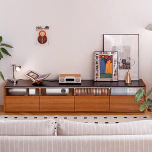 Meuble TV Liuyan en bois de cerisier massif, meuble TV de 2,1 m x 2,3 m avec rangement, meubles de salon - Product Image 1