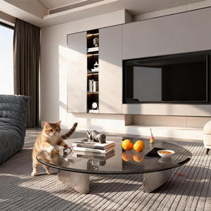 <span class=keywords><strong>Mesa</strong></span> de Centro Minimalista <span class=keywords><strong>Redonda</strong></span> de Vidrio Negro Transparente para Sala de Estar, Juego de <span class=keywords><strong>Mesa</strong></span> de Centro con Patas Plateadas, <span class=keywords><strong>Mesa</strong></span> de Centro Trípode - Product Image 3