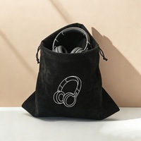 Pochette de rangement pour écouteurs en velours avec cordon de serrage, logo personnalisé, sac de voyage protecteur et doux pour écouteurs supra-auriculaires