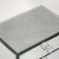 Boîte à bijoux en verre miroir à 3 tiroirs, boîte de rangement de bijoux en verre de diamant écrasé multicouche pour femmes