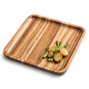 Ensemble de plateaux de service en bois d'acacia, modernes, multifonctionnels, empilables, à un seul niveau, finition polie, rangement, cuisine, maison, hôtel, restaurant - Product Image 2