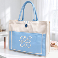 Sac fourre-tout en toile personnalisé à blocs de couleur pour femme, broderie monogramme, cadeau pour demoiselle d'honneur, sac de shopping personnalisé pour mariage