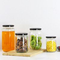 Bocaux en verre ronds transparents très demandés avec couvercles à vis noirs, plusieurs tailles, pour l'organisation de la cuisine et du garde-manger