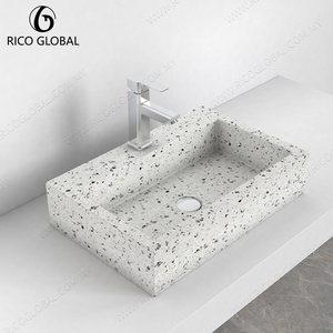 Meuble de salle de bain luxueux et minimaliste avec lavabo en terrazzo, matériau de la structure en PVC imperméable et résistant aux rayures, lavabo en céramique - Product Image 2