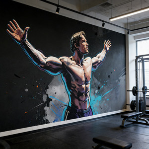 Murale 3D Personalizzato Impermeabile per Palestra, Stile Fumetto con Bodybuilder Muscoloso, <span class=keywords><strong>Carta</strong></span> <span class=keywords><strong>da</strong></span> <span class=keywords><strong>Parati</strong></span> <span class=keywords><strong>Blu</strong></span> e Arancione per Centri Fitness - Product Image 3
