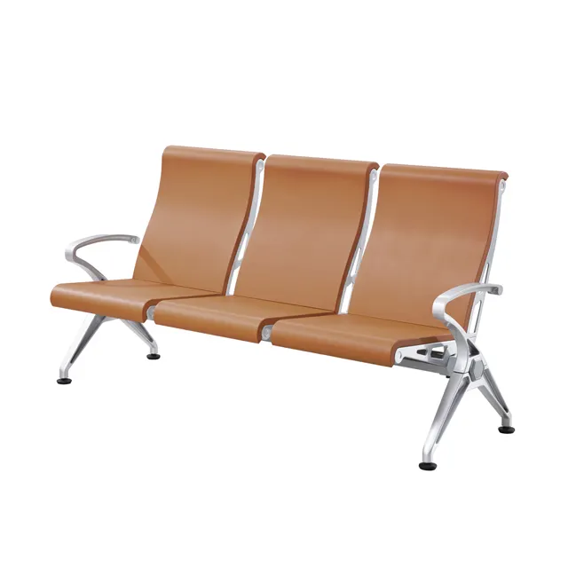 Row Airport Chair Waiting Bank Row Chair Hall Waiting Chair Public Seat Brown Three-Seater