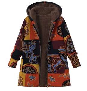 Commercio all'ingrosso di vestiti di cotone peluche <span class=keywords><strong>con</strong></span> cappuccio e <span class=keywords><strong>cerniera</strong></span> a maniche lunghe da donna di alta qualità <span class=keywords><strong>con</strong></span> <span class=keywords><strong>cappotto</strong></span> grande a colori <span class=keywords><strong>con</strong></span> stampa retrò - Product Image 4