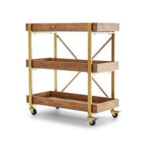 <span class=keywords><strong>Chariot</strong></span> de <span class=keywords><strong>bar</strong></span> mobile de luxe en <span class=keywords><strong>bois</strong></span> et or clair pour boissons, café, snacks et champagne, idéal pour l'extérieur et le style rustique - Product Image 1