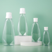 80/200/300/500ml Botol Obat Kumur Plastik Bentuk Berlian Putih Datar dengan Pompa Semprotan untuk Perawatan Mulut, Wadah Isi Ulang Kosong