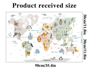 Cartone animato <span class=keywords><strong>mondo</strong></span> animale mappa PVC adesivi da parete per educazione della prima infanzia autoadesivo scuola materna classe decalcomania - Product Image 2