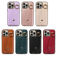Étui de téléphone à bandoulière Accordion pour iPhone 14 Pro Max, portefeuille 7 cartes, blocage RFID, support anneau antichoc, protection 360°