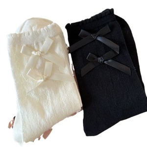 Lace Trim Heart Pattern Mid Calf Thin Breathable Mesh Bow Tie Lolita <b>Socks</b> For Women Spring Summer - Product Image 5