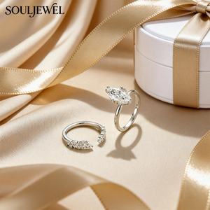 Ensemble de bagues superposées en moissanite taille marquise Souljewel, couleur D, VVS, en argent sterling, pour mariage, fiançailles, anniversaire - Product Image 2