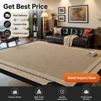 Tapis de salon moderne amovible couleur crème, tapis de zone personnalisé à bordure noire, deux pièces, lavable, antidérapant, insonorisant, en polyester, OEM