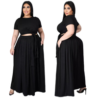 Nouveautés 2021, taille plus 5XL, haut bandage uni pour femmes et jupe plissée, taille plus pour femmes, ensemble jupe deux pièces