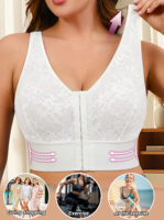 Soutien-gorge sans armatures à fermeture avant pour femme, en dentelle, couvrant entièrement la poitrine, grande taille, lingerie confortable avec bande latérale large pour un maintien optimal, personnalisable