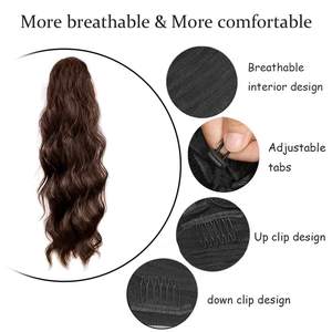 JINRUILI Vente en gros Extensions de queue de cheval synthétiques super douces, longues, crépues et bouclées, avec cordon de serrage et pince à peigne - Product Image 5